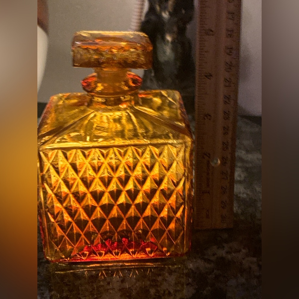 Vintage Amber Glass Diamond Point Decanter